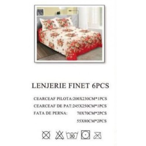 Lenjerie de pat dublu, Pucioasa, Finet, 6 piese, 2 persoane, 245x250cm LL-253