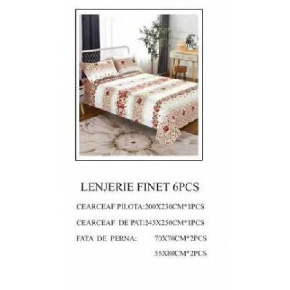Lenjerie de pat dublu, Pucioasa, Finet, 6 piese, 2 persoane, 245x250cm LL-643