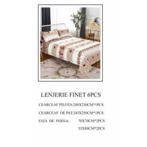 Lenjerie de pat dublu, Pucioasa, Finet, 6 piese, 2 persoane, 245x250cm LL-643