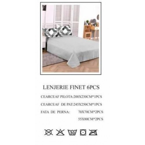 Lenjerie de pat dublu, Pucioasa, Finet, 6 piese, 2 persoane, 245x250cm LL-765