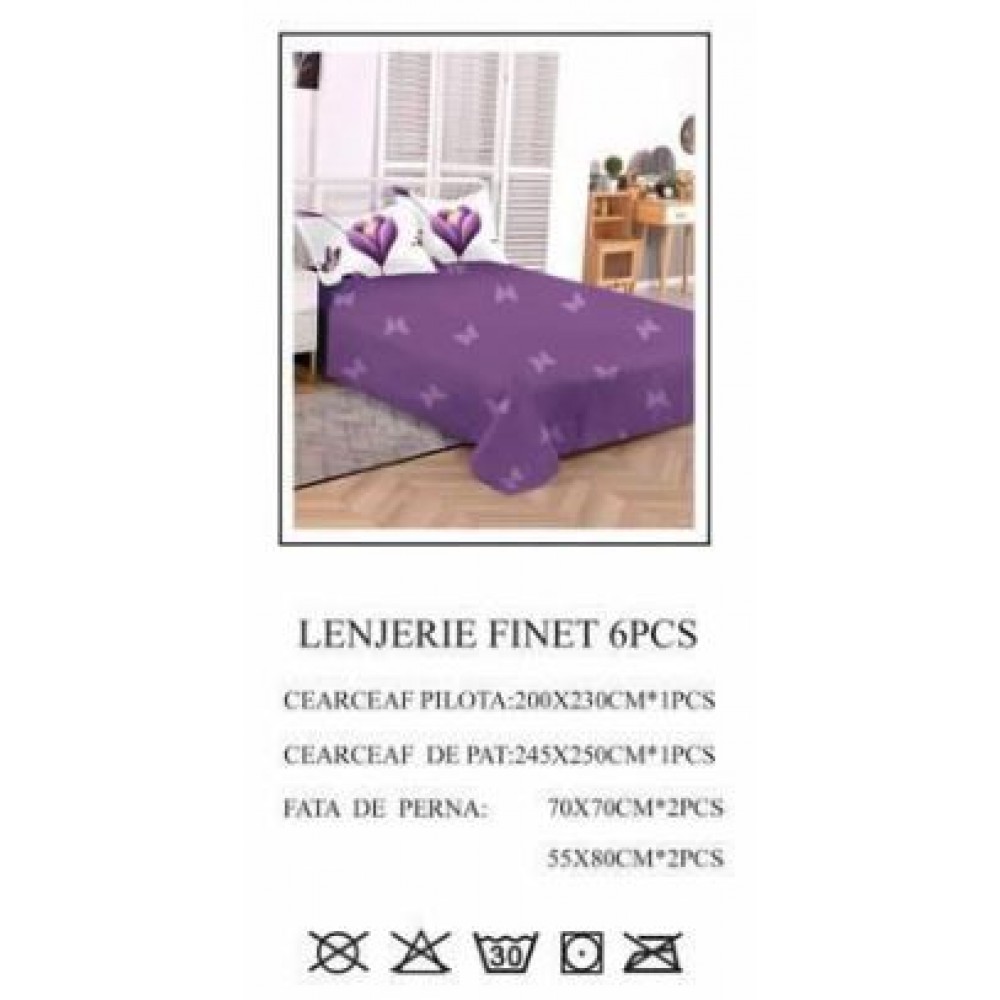 Lenjerie de pat dublu, Pucioasa, Finet, 6 piese, 2 persoane, 245x250cm LL-774