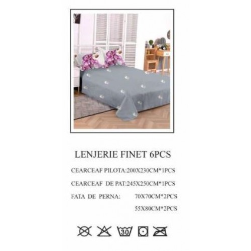Lenjerie de pat dublu, Pucioasa, Finet, 6 piese, 2 persoane, 245x250cm LL-754