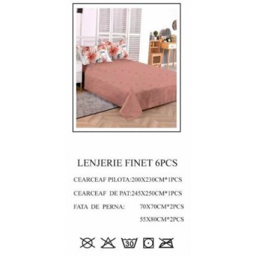 Lenjerie de pat dublu, Pucioasa, Finet, 6 piese, 2 persoane, 245x250cm LL-720