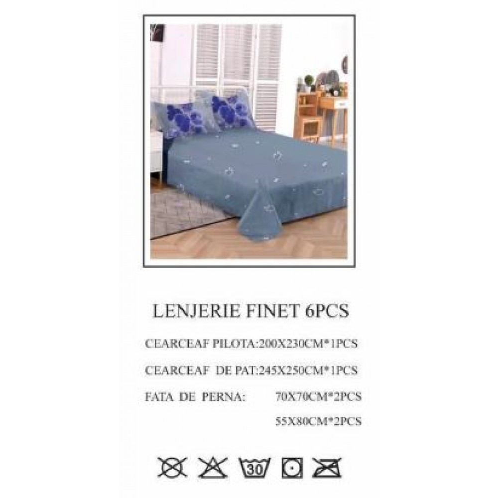Lenjerie de pat dublu, Pucioasa, Finet, 6 piese, 2 persoane, 245x250cm LL-756