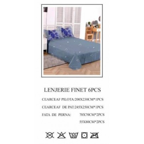 Lenjerie de pat dublu, Pucioasa, Finet, 6 piese, 2 persoane, 245x250cm LL-756