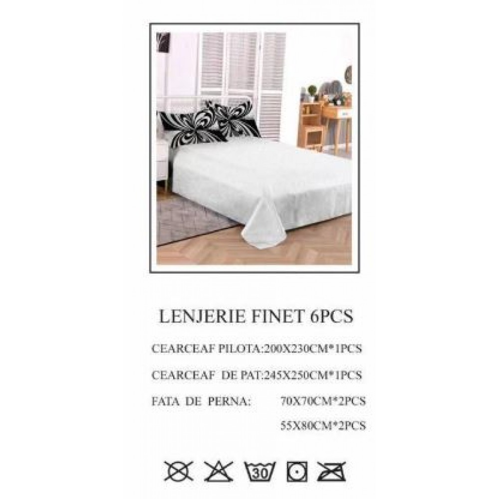 Lenjerie de pat dublu, Pucioasa, Finet, 6 piese, 2 persoane, 245x250cm LL-767
