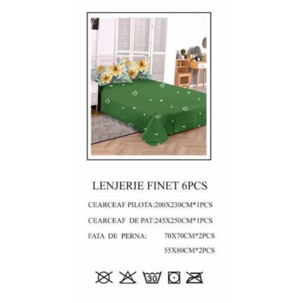 Lenjerie de pat dublu, Pucioasa, Finet, 6 piese, 2 persoane, 245x250cm LL-764