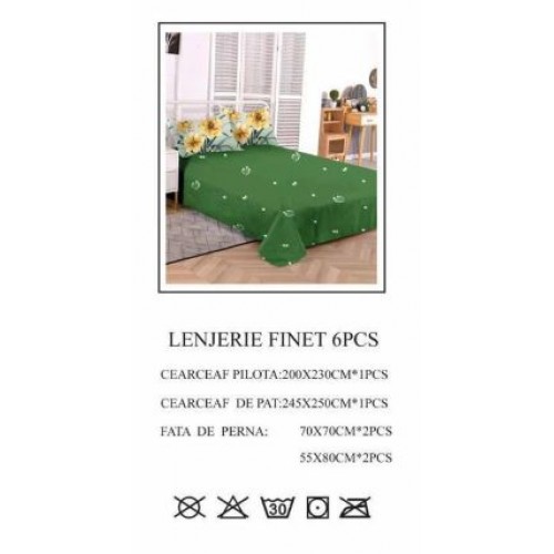 Lenjerie de pat dublu, Pucioasa, Finet, 6 piese, 2 persoane, 245x250cm LL-764