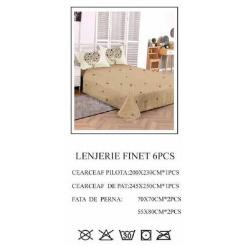 Lenjerie de pat dublu, Pucioasa, Finet, 6 piese, 2 persoane, 245x250cm LL-781