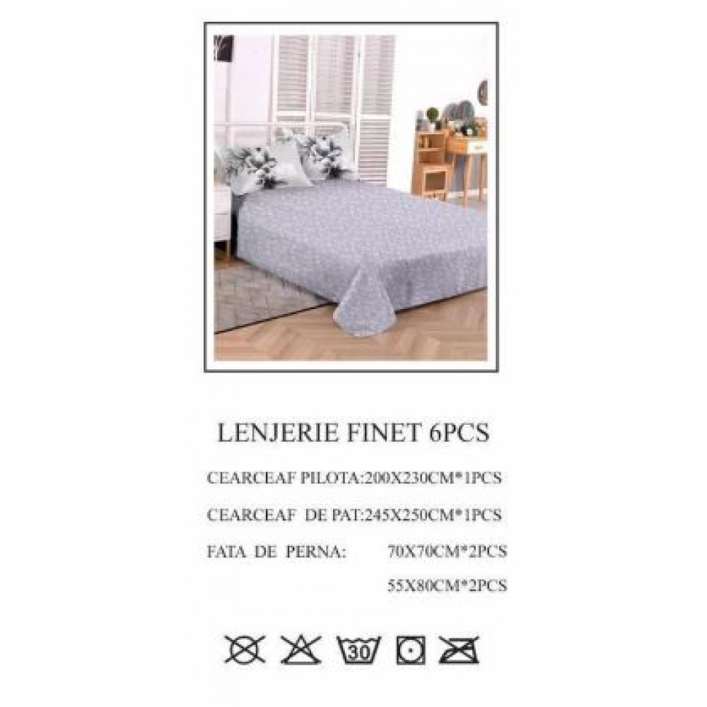 Lenjerie de pat dublu, Pucioasa, Finet, 6 piese, 2 persoane, 245x250cm LL-771