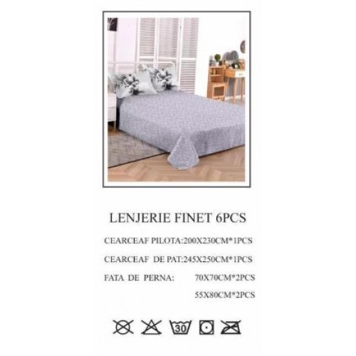 Lenjerie de pat dublu, Pucioasa, Finet, 6 piese, 2 persoane, 245x250cm LL-771