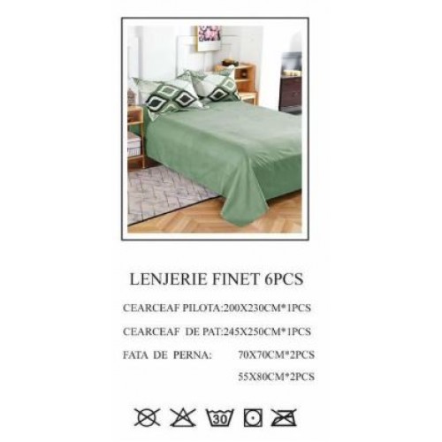 Lenjerie de pat dublu, Pucioasa, Finet, 6 piese, 2 persoane, 245x250cm LL-669