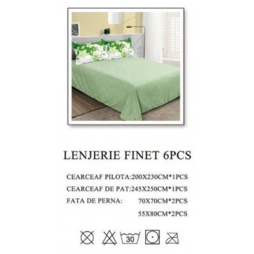 Lenjerie de pat dublu, Pucioasa, Finet, 6 piese, 2 persoane, 245x250cm LL-1030