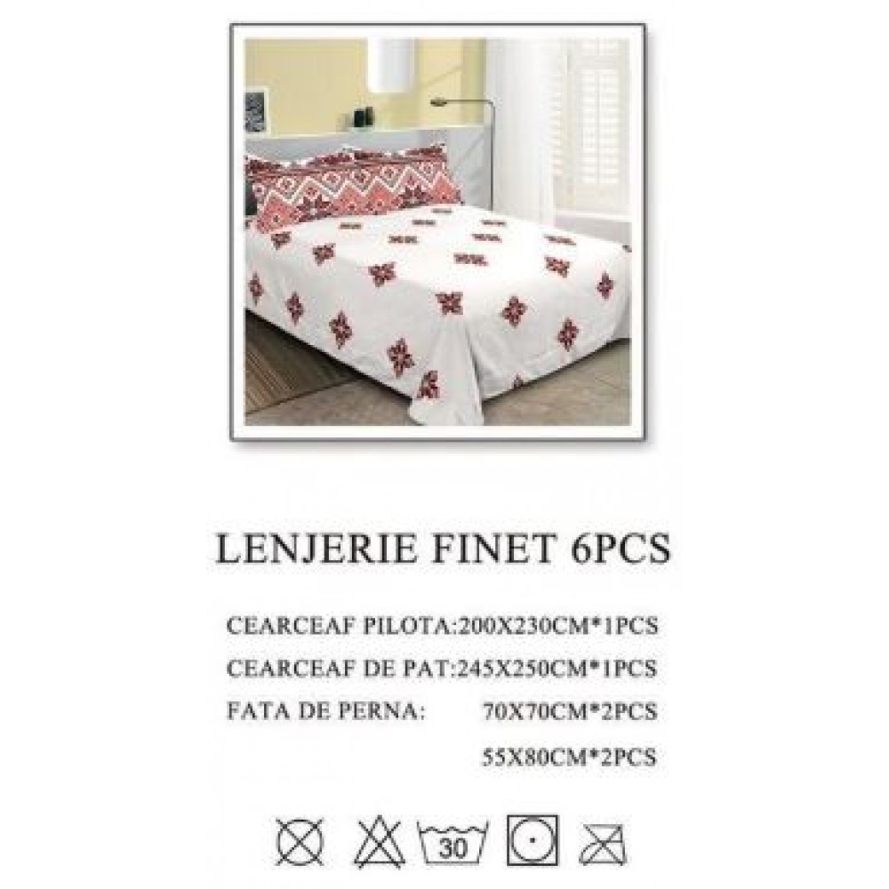 Lenjerie de pat dublu, Pucioasa, Finet, 6 piese, 2 persoane, 245x250cm LL-1026