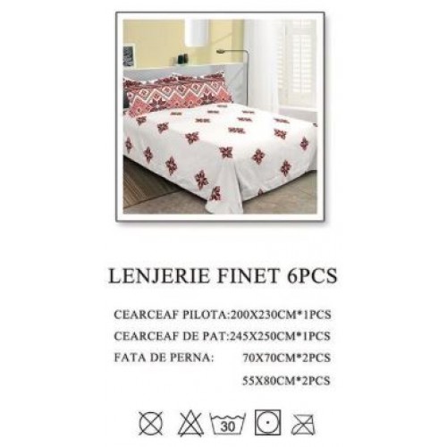 Lenjerie de pat dublu, Pucioasa, Finet, 6 piese, 2 persoane, 245x250cm LL-1026