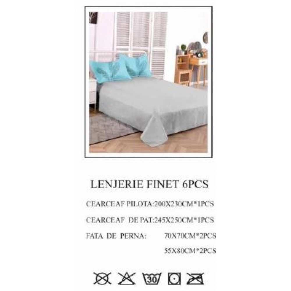 Lenjerie de pat dublu, Pucioasa, Finet, 6 piese, 2 persoane, 245x250cm LL-731