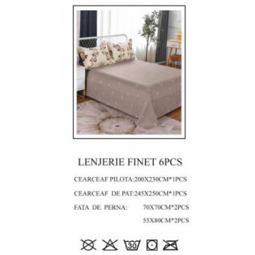 Lenjerie de pat dublu, Pucioasa, Finet, 6 piese, 2 persoane, 245x250cm LL-672