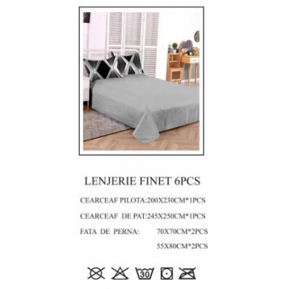Lenjerie de pat dublu, Pucioasa, Finet, 6 piese, 2 persoane, 245x250cm LL-726