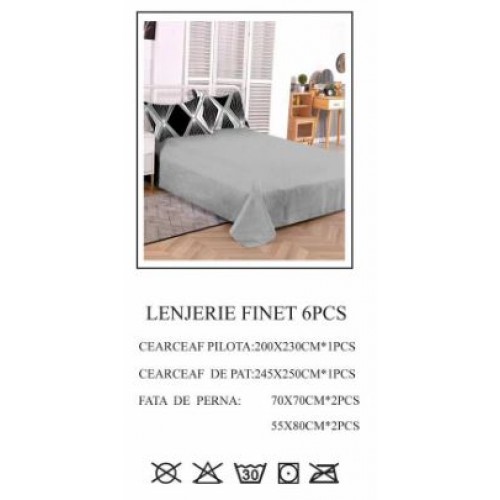 Lenjerie de pat dublu, Pucioasa, Finet, 6 piese, 2 persoane, 245x250cm LL-726