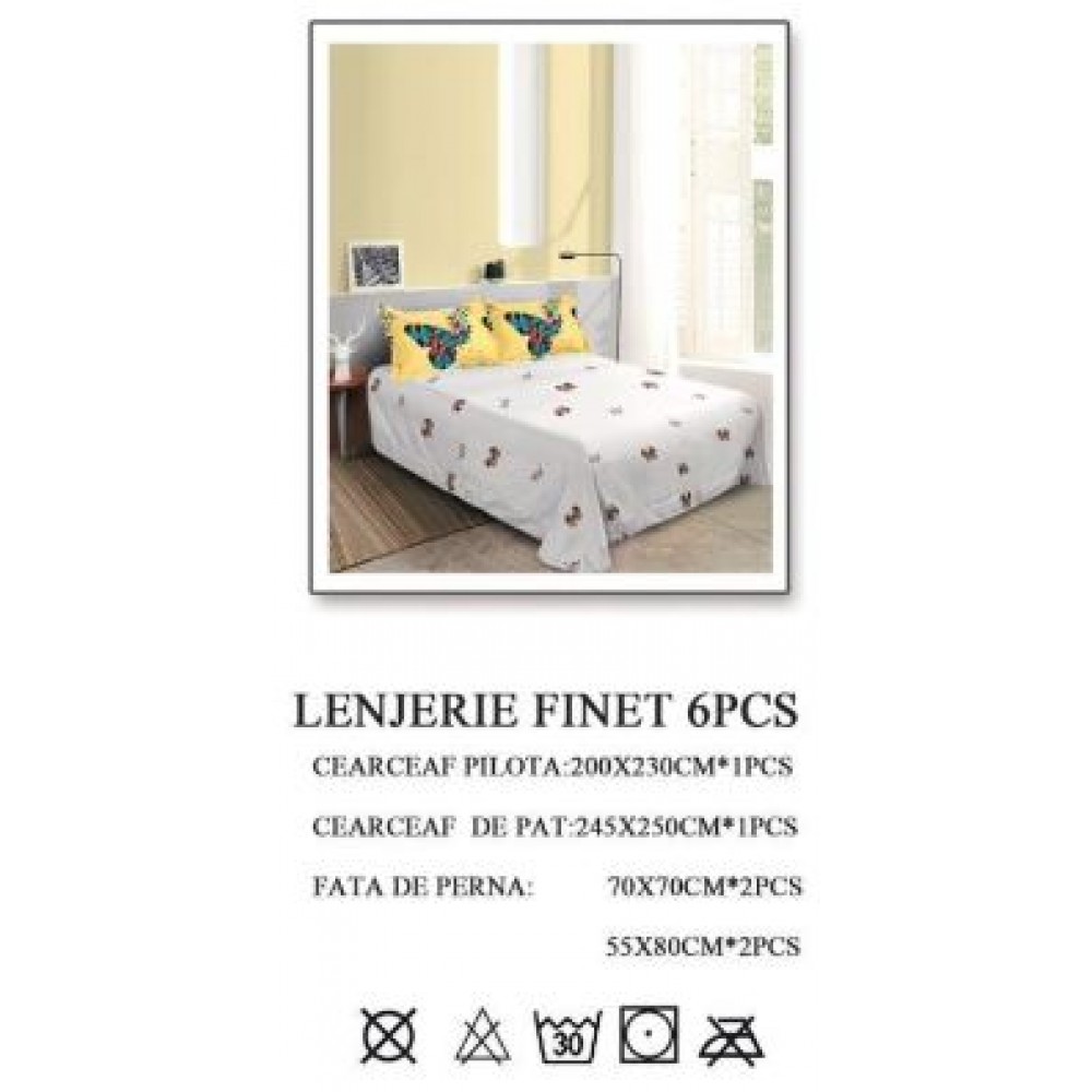 Lenjerie de pat dublu, Pucioasa, Finet, 6 piese, 2 persoane, 245x250cm LL-372
