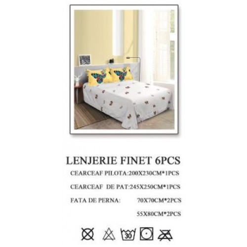 Lenjerie de pat dublu, Pucioasa, Finet, 6 piese, 2 persoane, 245x250cm LL-372