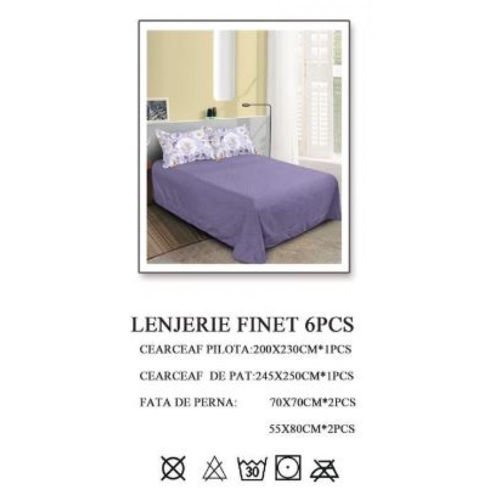 Lenjerie de pat dublu, Pucioasa, Finet, 6 piese, 2 persoane, 245x250cm LL-484