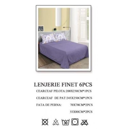 Lenjerie de pat dublu, Pucioasa, Finet, 6 piese, 2 persoane, 245x250cm LL-484
