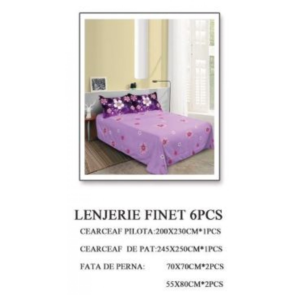 Lenjerie de pat dublu, Pucioasa, Finet, 6 piese, 2 persoane, 245x250cm LL-384