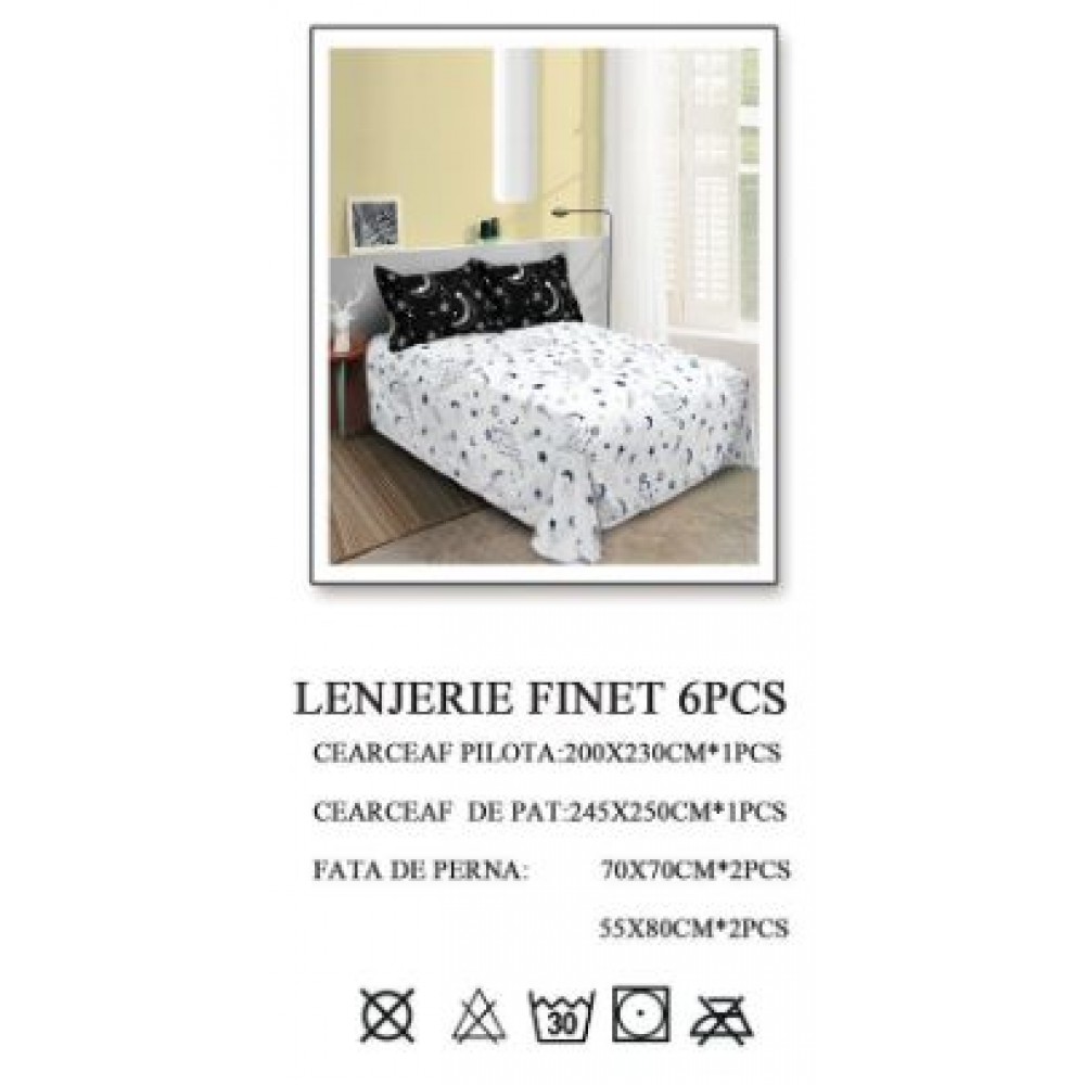 Lenjerie de pat dublu, Pucioasa, Finet, 6 piese, 2 persoane, 245x250cm LL-561