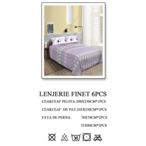 Lenjerie de pat dublu, Pucioasa, Finet, 6 piese, 2 persoane, 245x250cm LL-560