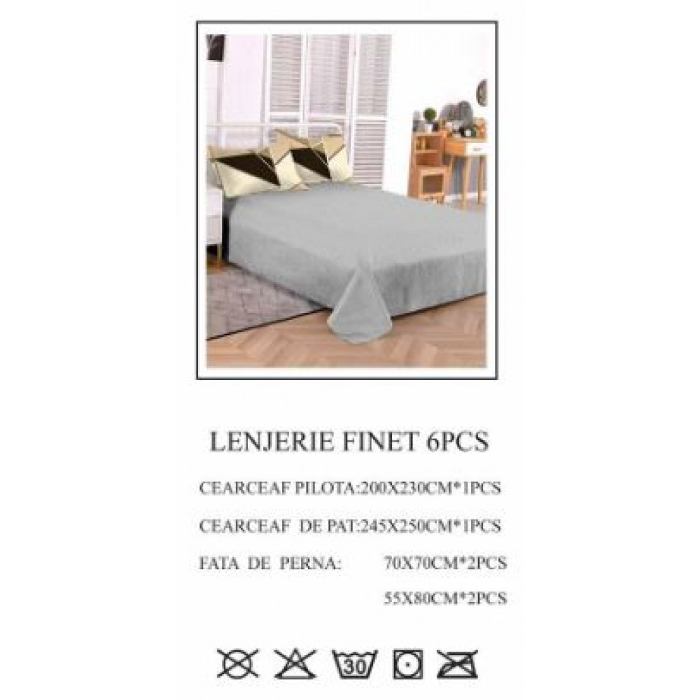 Lenjerie de pat dublu, Pucioasa, Finet, 6 piese, 2 persoane, 245x250cm LL-794