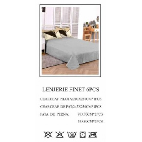 Lenjerie de pat dublu, Pucioasa, Finet, 6 piese, 2 persoane, 245x250cm LL-794