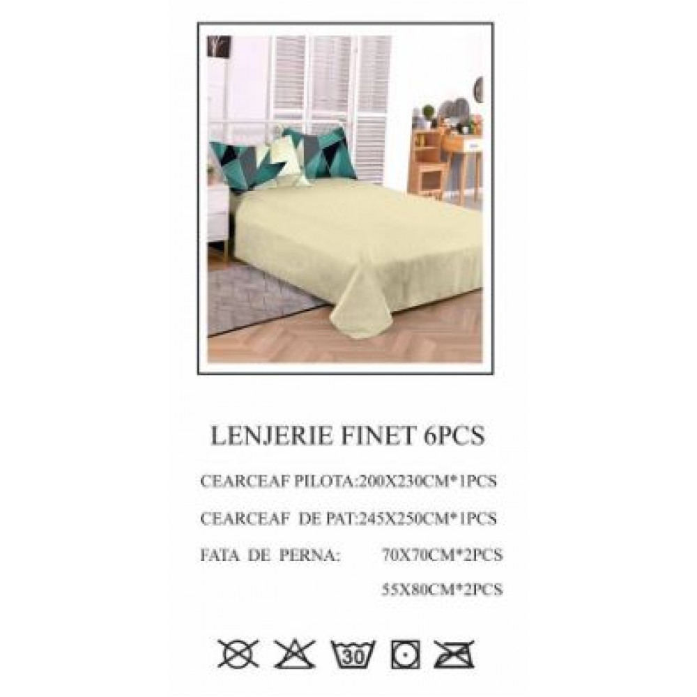 Lenjerie de pat dublu, Pucioasa, Finet, 6 piese, 2 persoane, 245x250cm LL-801