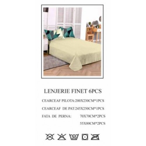 Lenjerie de pat dublu, Pucioasa, Finet, 6 piese, 2 persoane, 245x250cm LL-801