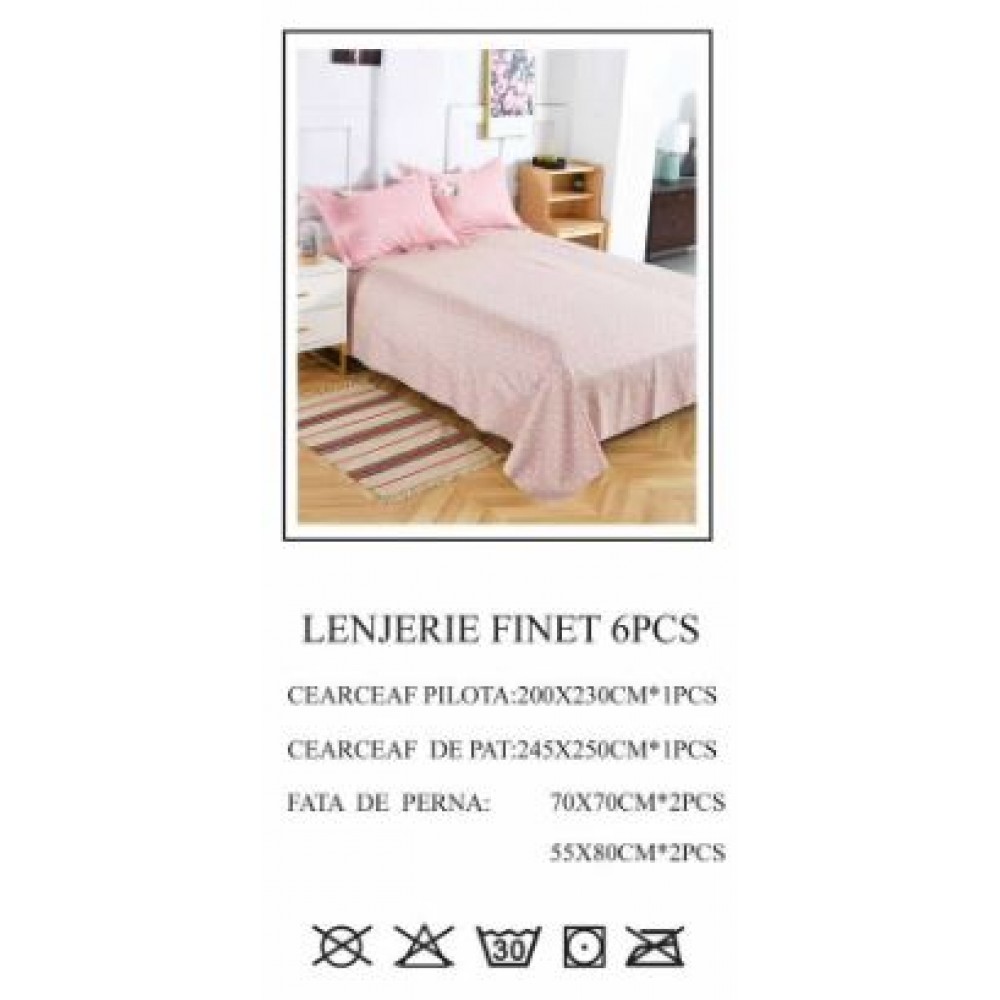 Lenjerie de pat dublu, Pucioasa, Finet, 6 piese, 2 persoane, 245x250cm LL-609