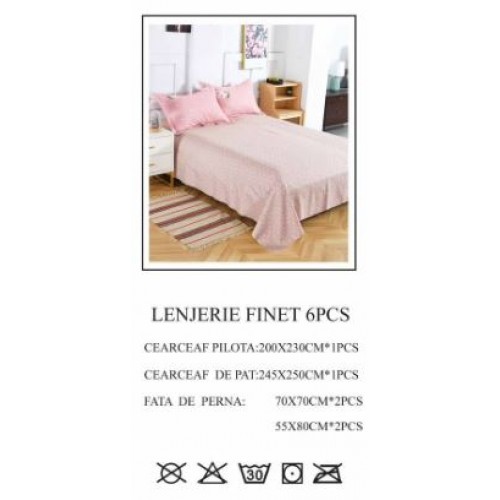 Lenjerie de pat dublu, Pucioasa, Finet, 6 piese, 2 persoane, 245x250cm LL-609