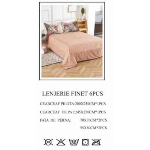 Lenjerie de pat dublu, Pucioasa, Finet, 6 piese, 2 persoane, 245x250cm LL-648