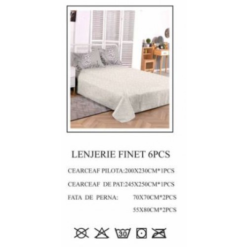 Lenjerie de pat dublu, Pucioasa, Finet, 6 piese, 2 persoane, 245x250cm LL-694