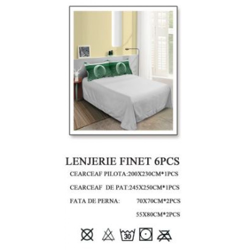 Lenjerie de pat dublu, Pucioasa, Finet, 6 piese, 2 persoane, 245x250cm LL-562