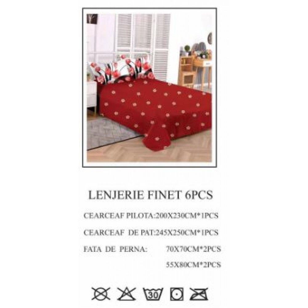 Lenjerie de pat dublu, Pucioasa, Finet, 6 piese, 2 persoane, 245x250cm LL-804