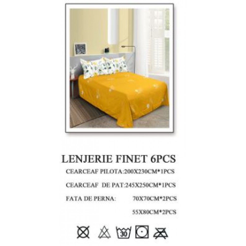 Lenjerie de pat dublu, Pucioasa, Finet, 6 piese, 2 persoane, 245x250cm LL-536