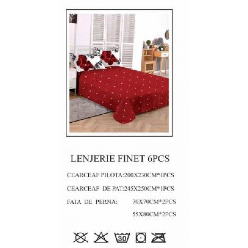 Lenjerie de pat dublu, Pucioasa, Finet, 6 piese, 2 persoane, 245x250cm LL-809