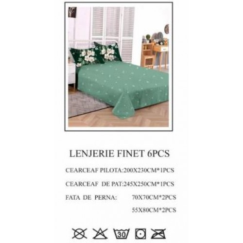 Lenjerie de pat dublu, Pucioasa, Finet, 6 piese, 2 persoane, 245x250cm LL-811