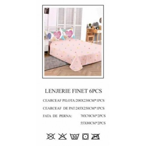 Lenjerie de pat dublu, Pucioasa, Finet, 6 piese, 2 persoane, 245x250cm LL-814