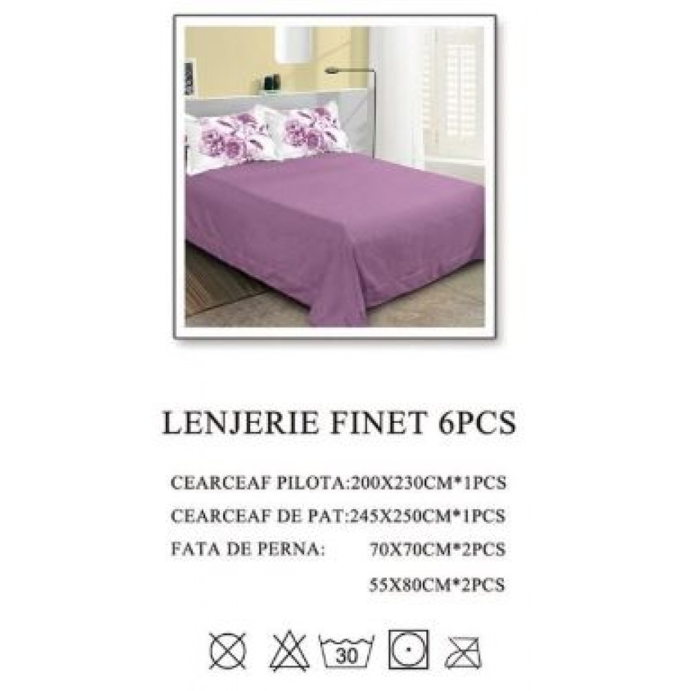 Lenjerie de pat dublu, Pucioasa, Finet, 6 piese, 2 persoane, 245x250cm LL-1035