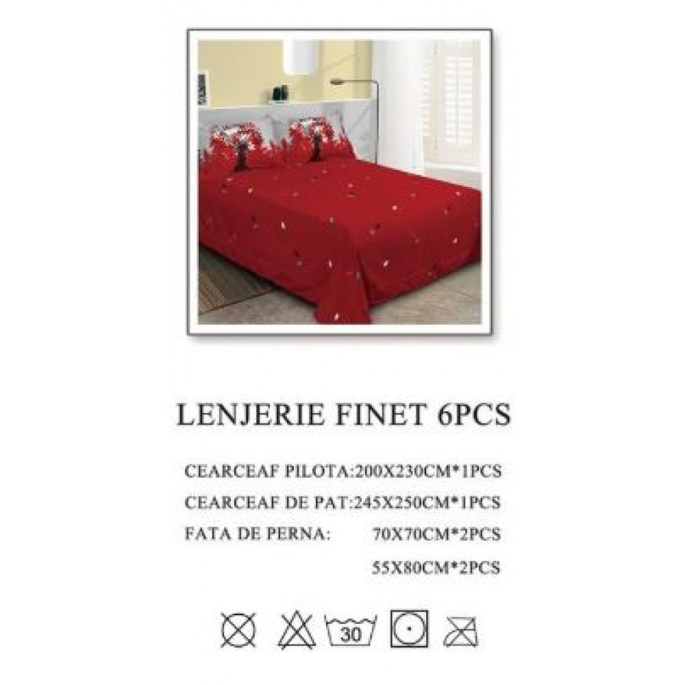 Lenjerie de pat dublu, Pucioasa, Finet, 6 piese, 2 persoane, 245x250cm LL-1036