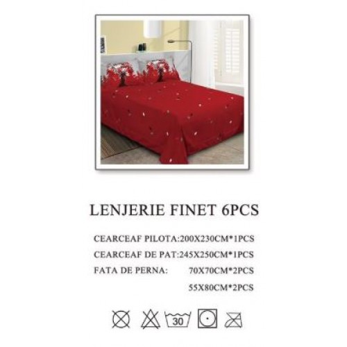 Lenjerie de pat dublu, Pucioasa, Finet, 6 piese, 2 persoane, 245x250cm LL-1036