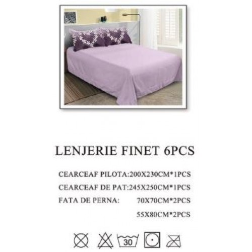 Lenjerie de pat dublu, Pucioasa, Finet, 6 piese, 2 persoane, 245x250cm LL-961