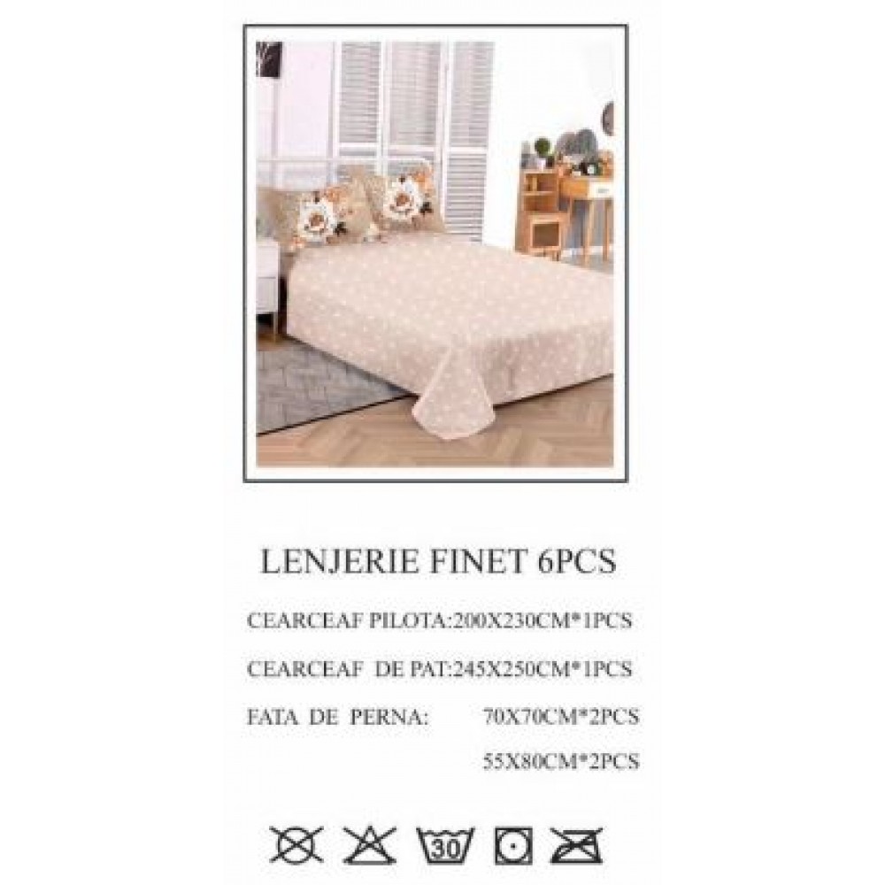 Lenjerie de pat dublu, Pucioasa, Finet, 6 piese, 2 persoane, 245x250cm LL-806