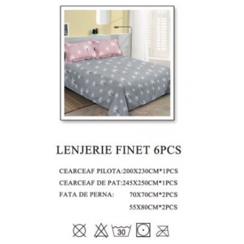 Lenjerie de pat dublu, Pucioasa, Finet, 6 piese, 2 persoane, 245x250cm LL-1044